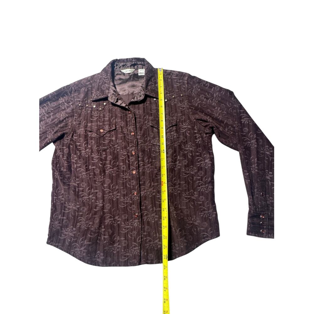 20X Western Shirt Womens L Brown Corduroy Floral Pearl Snap Front Long Sleeve - Picture 15 of 16